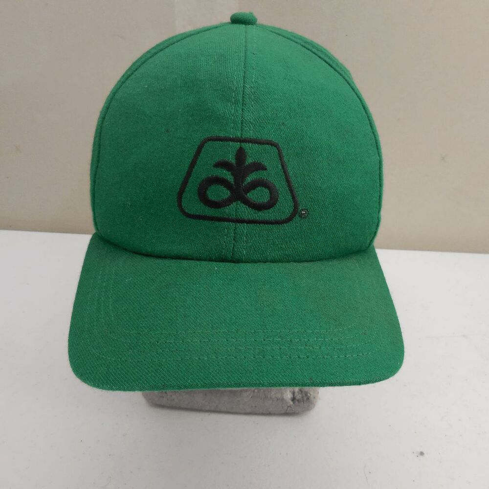 Vintage Pioneer Seed Hat 100% Wool Made in USA Green Black Has some Greace Spots